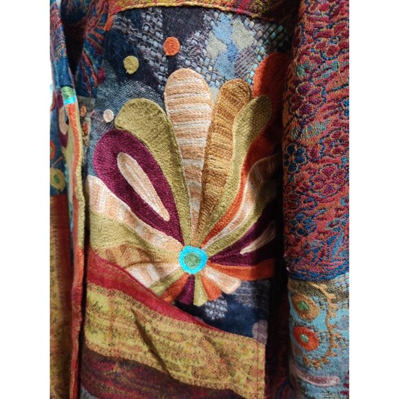 Soft Surroundings M Jacket Boho Floral Patchwork Embroidered Wool Silk Kimono - Picture 9 of 16